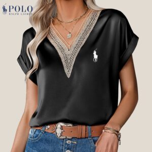 Ralph Lauren - Lace Satin V-Neck Blouse